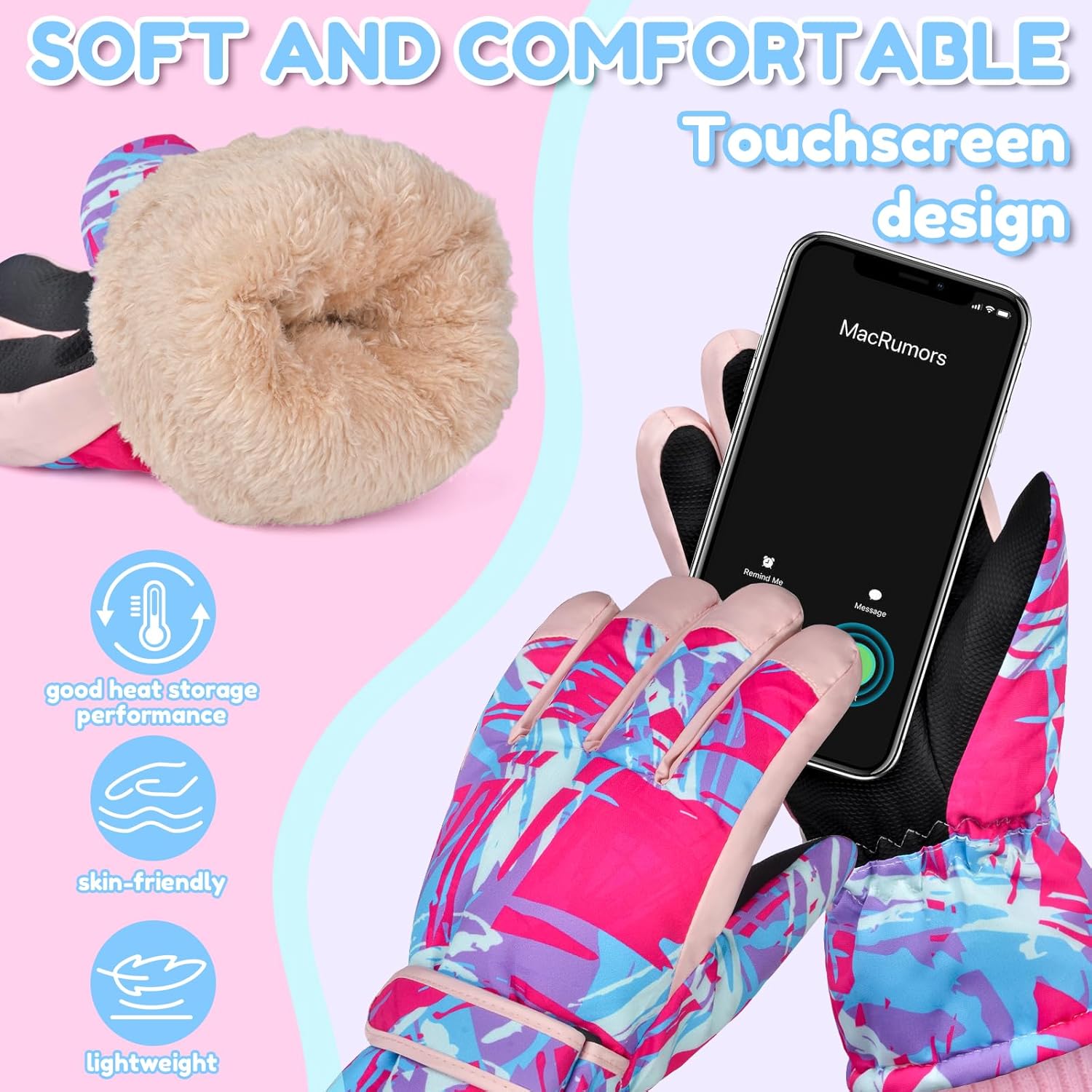 Kids Gloves Winter Girls Snow Gloves Boys with Touchscreen Waterproof Ski Winter Gloves Outdoors Warm for Children for 8-15 Years Old - Image 4