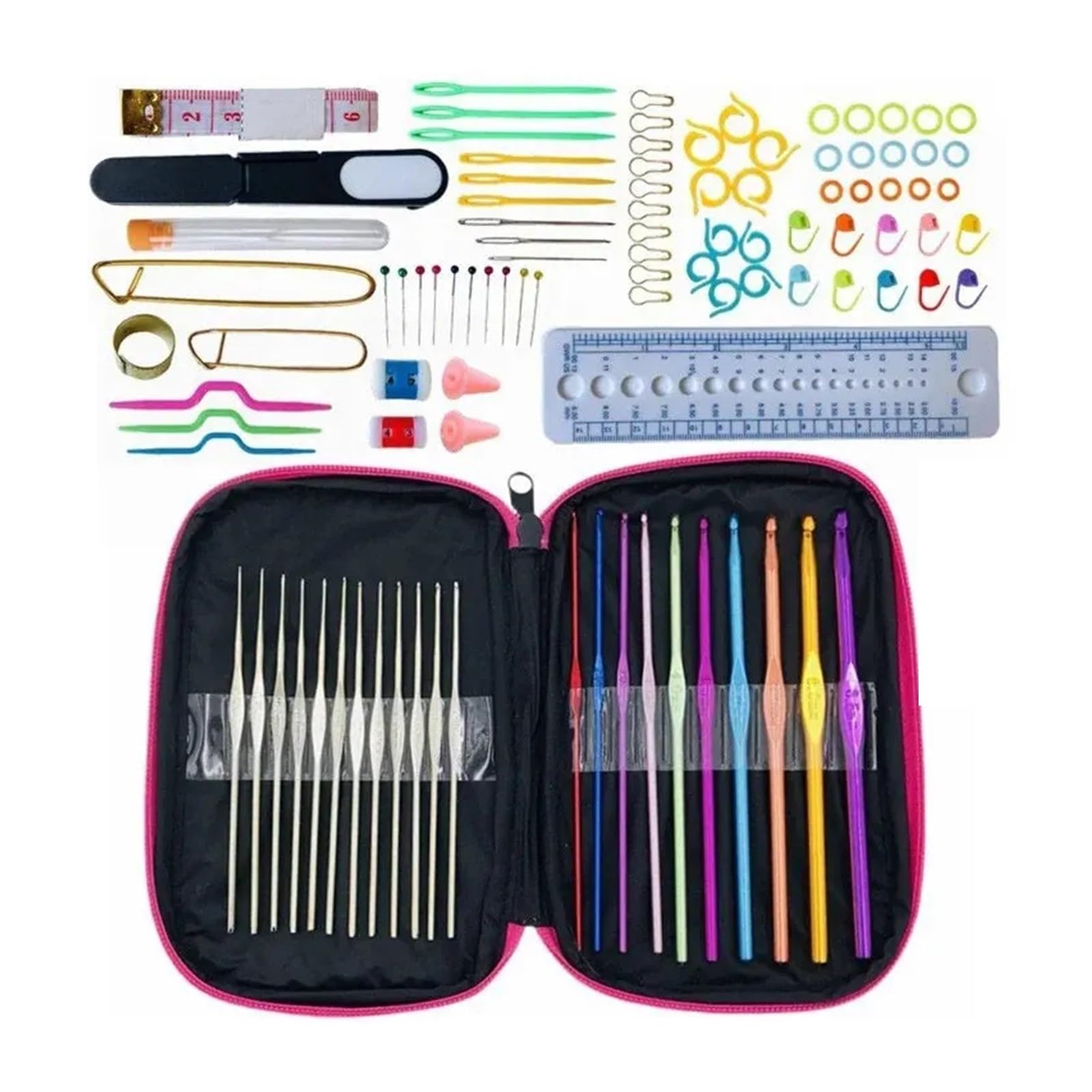 Juego De Agujas De Ganchillo Manual DIY Gancho Lana Color Aluminio Kit de Ganchillo Traje 22 Metal 100 Piezas Conjunto Rojo Bordado