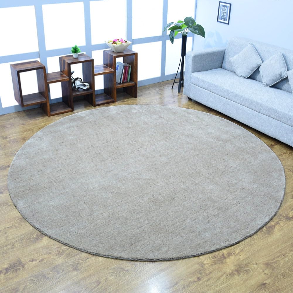 ( similar to the photo;dark gray ) Hand Knotted Loom Wool ECO-Friendly Area Rugs - 10'x10', Round, Beige Color, Solid Plain Design, High Pile Thick Handmade Anti Skid Area Rugs for Living Room, Bed Room (L00111)