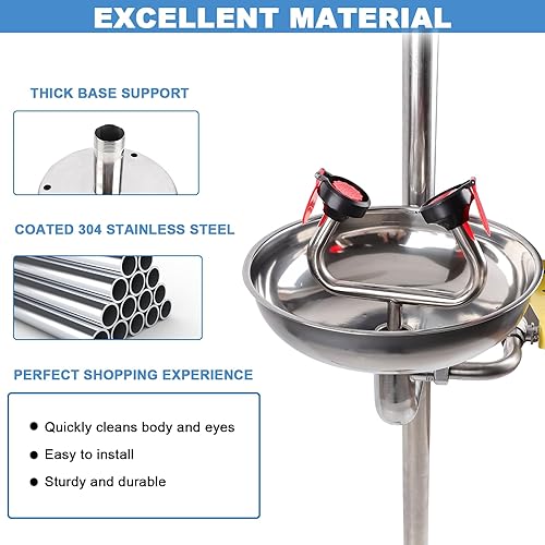 Miniatura 3 de Yzzwer Estación de ducha de lavado de ojos de emergencia - Kit de estación de lavado de ojos y ducha de seguridad aprobada por la OSHA
