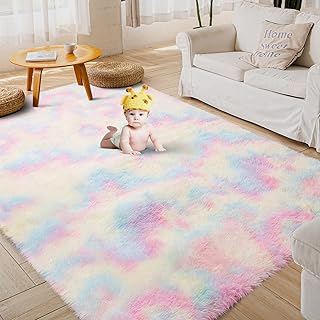 Tosuoka Alfombra de área de 4 x 6 pies, alfombra suave y esponjosa para dormitorio, alfombra antideslizante de piel sintét...