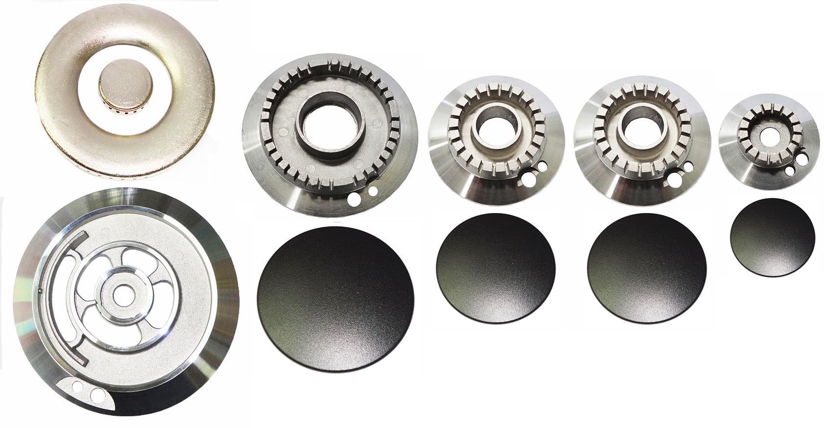 Franza - Kit 5 bruciatori completi di piattelli spartifiamma per Smeg 4 fuochi + tripla corona per cucina piano cottura 5 fuochi - Made in Italy - SM05/1 - Prodotto originale