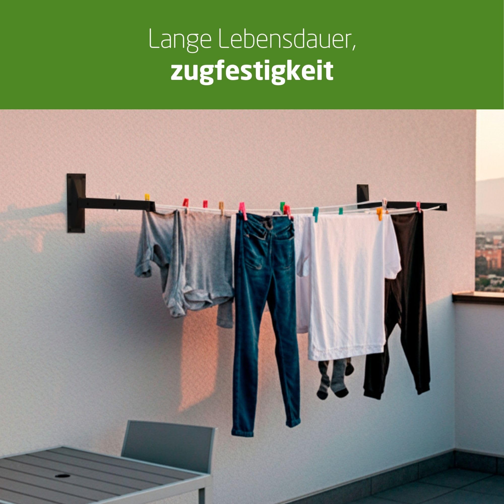 Amig - Seitlicher Wandwäschetrockner Mod. 3 - Wäschespinne mit 2 Armen und 6 Edelstahlrollen - Für 3 Leinen - Epoxidbeschichtung - Für den Außenbereich - 450 mm - Befestigungszubehör - Farbe Schwarz