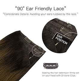 HOTBANANA Wire Hair Extensions, 14 inch 75g Dark Brown to Golden Brown Invisible Fish Line Real Human Hair Extensions Straight