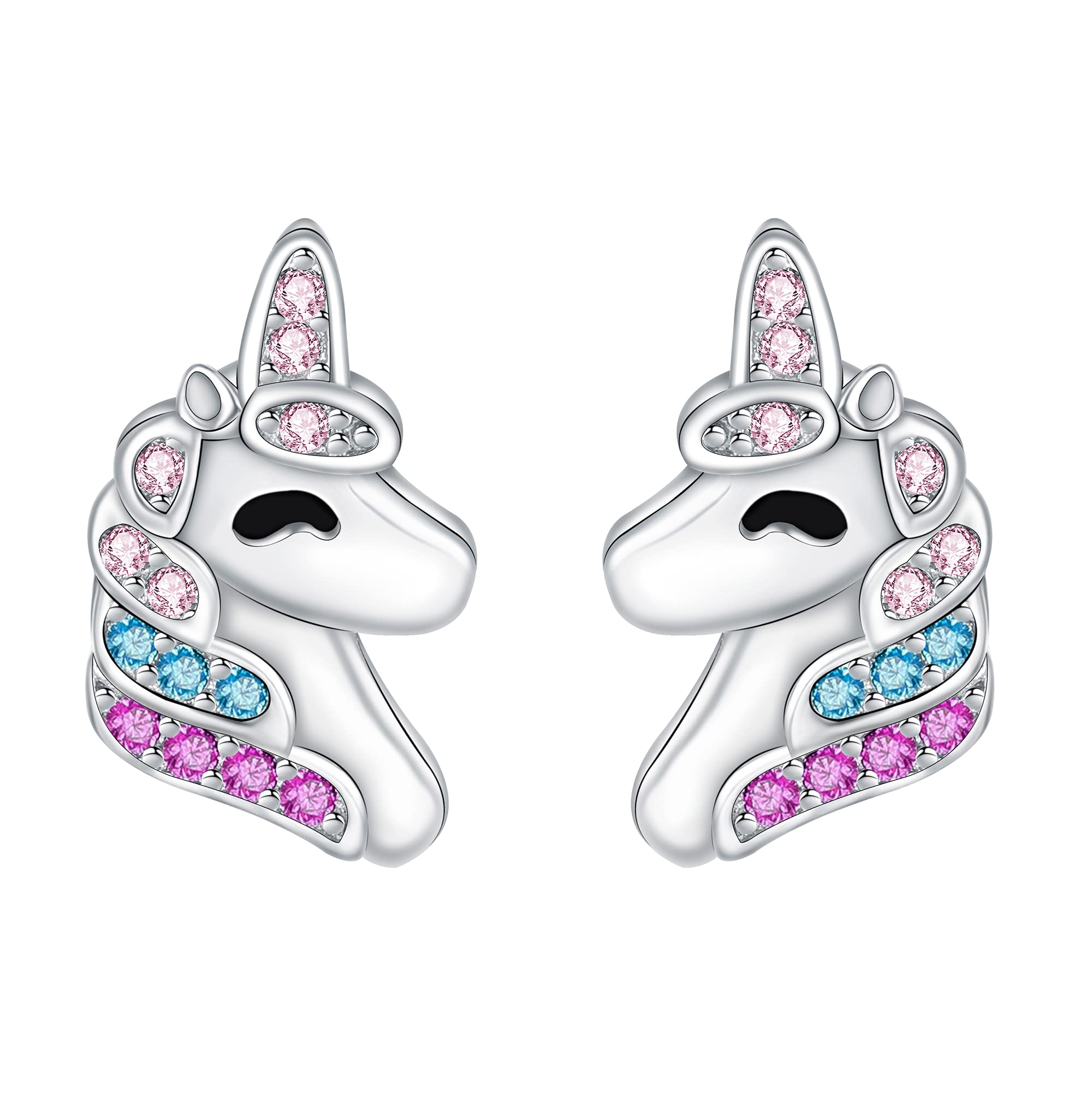 J.MUEN Pendientes de Unicornio Plata de Ley 925 Mujer Pendientes para Corazon Circonia Cúbica Pendientes，Joyería Regalo para Hija para Mujer