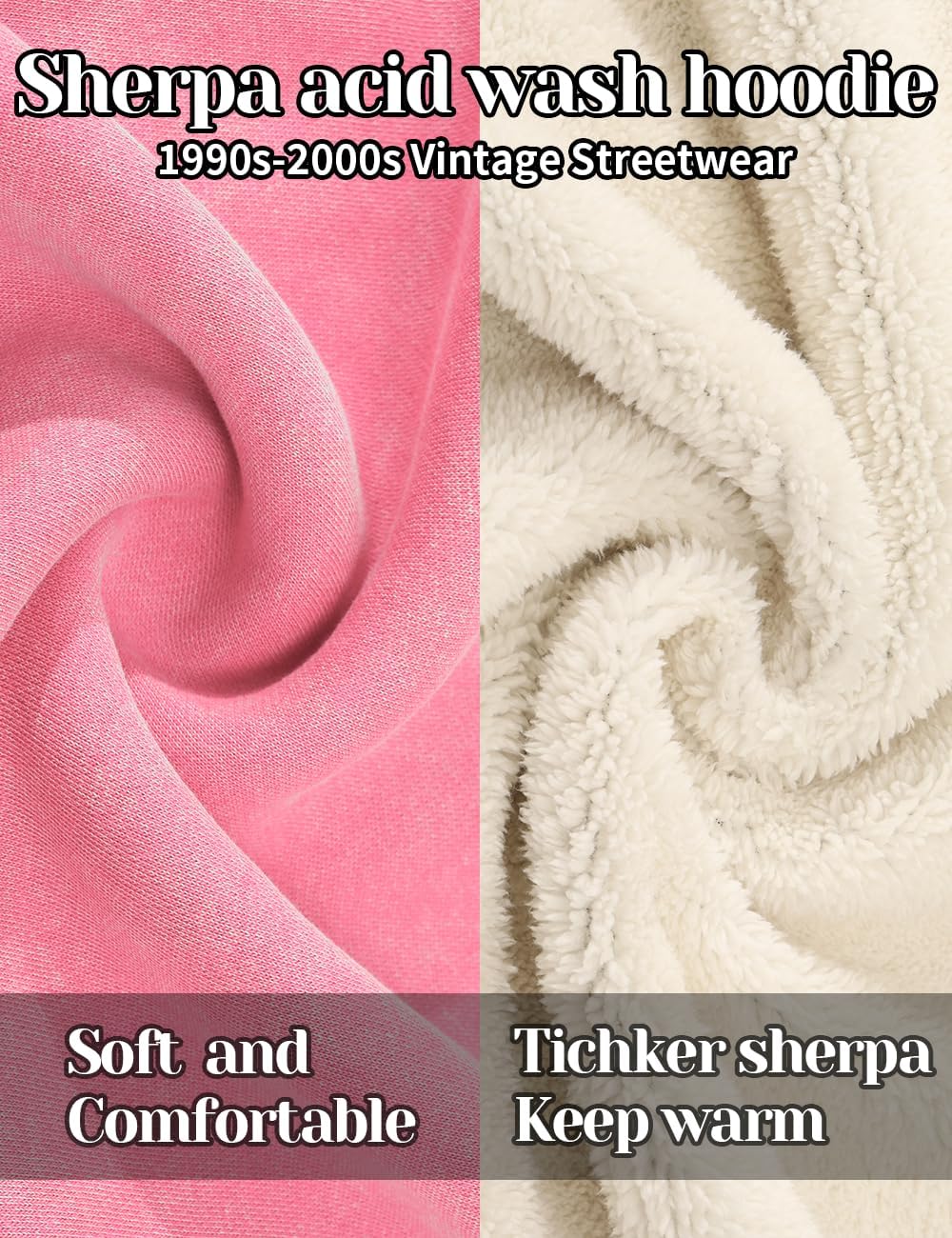 Oversized Acid Wash Hoodie for Women Sherpa Fleece Lined Hooded Pullover Unisex Vintage Streetwear Sweatshirt - Image 4