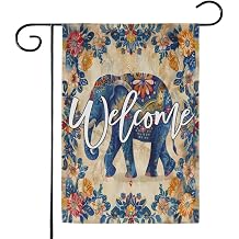 Mandala Elephant Welcome Garden Flag, 28 x 40 Vertical Double Sided Vintage Elephant Flower Flag, Farmhouse Holiday Outside Decorations Yard