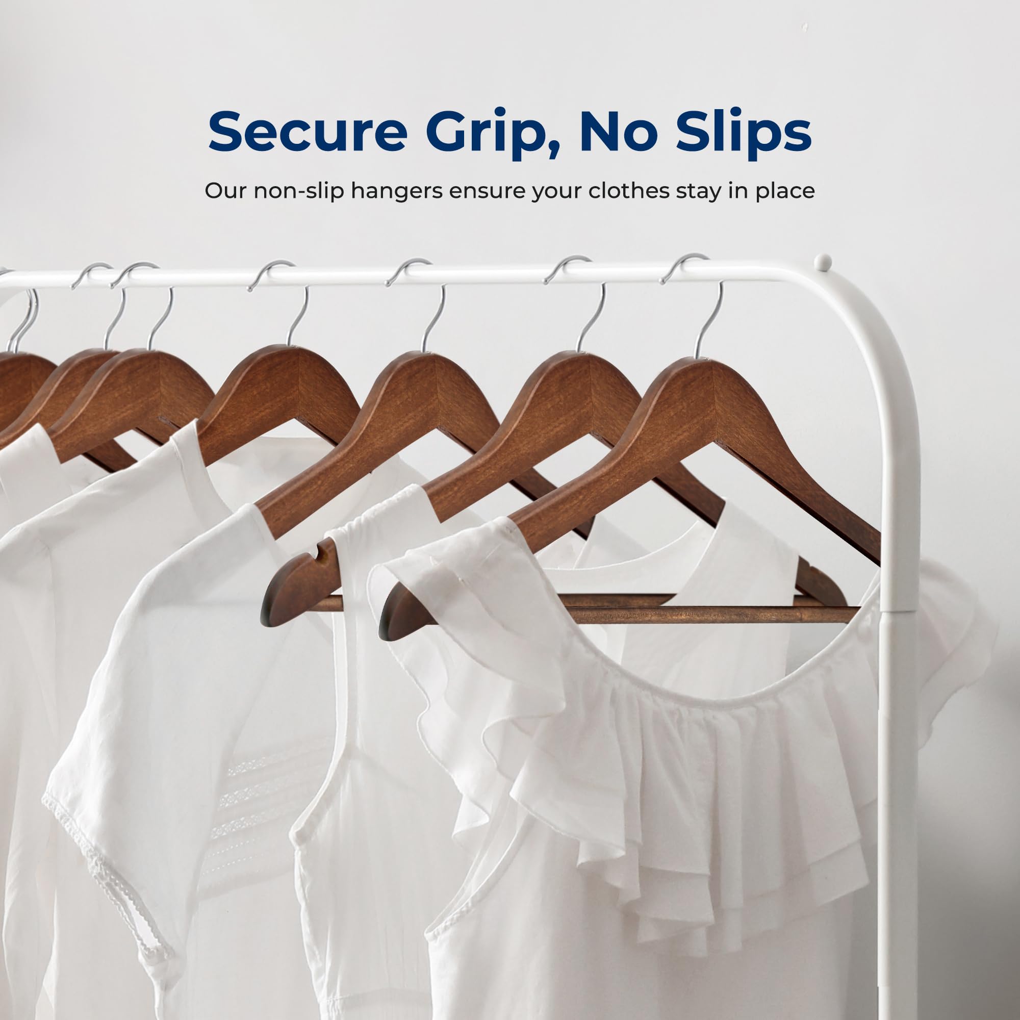 SereneLife Wooden Hangers 10 Pack, Non-Slip, Sturdy, Heavy Duty Suit Hanger Set including 360° Chrome Swivel Hook - Image 3