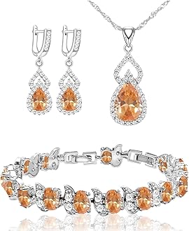 LMXXVJ Women Jewelry Set Platinum Plated Necklace Open Ring Earrings Bracelet Set,Birthday/Anniversary Mother’s Day Jewelry Gifts for Mom/Wife/Sister/Best Friend