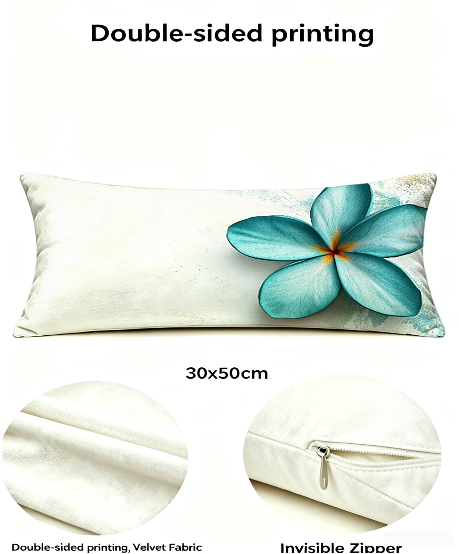 Blau Kissenbezug 60x80 Blume Kopfkissenbezug 2er Set,Wohnaccessoires & Deko,Weich und Atmungsaktiv Samt Stoff mit Verstecktem Reißverschluss für Bett Sofa Kissen Dekokissen-85909