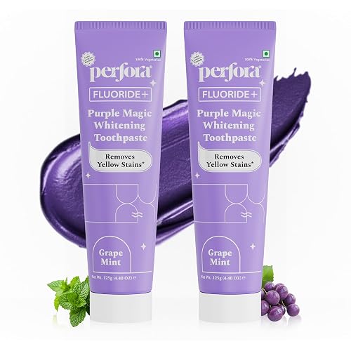Perfora Purple Whitening Toothpaste-250g (125g x 2) | Purple Toothpaste For Teeth Whitening | Teeth Stain Remover | Enamel Safe & Effective Teeth Whitener Oral care | Grape Mint