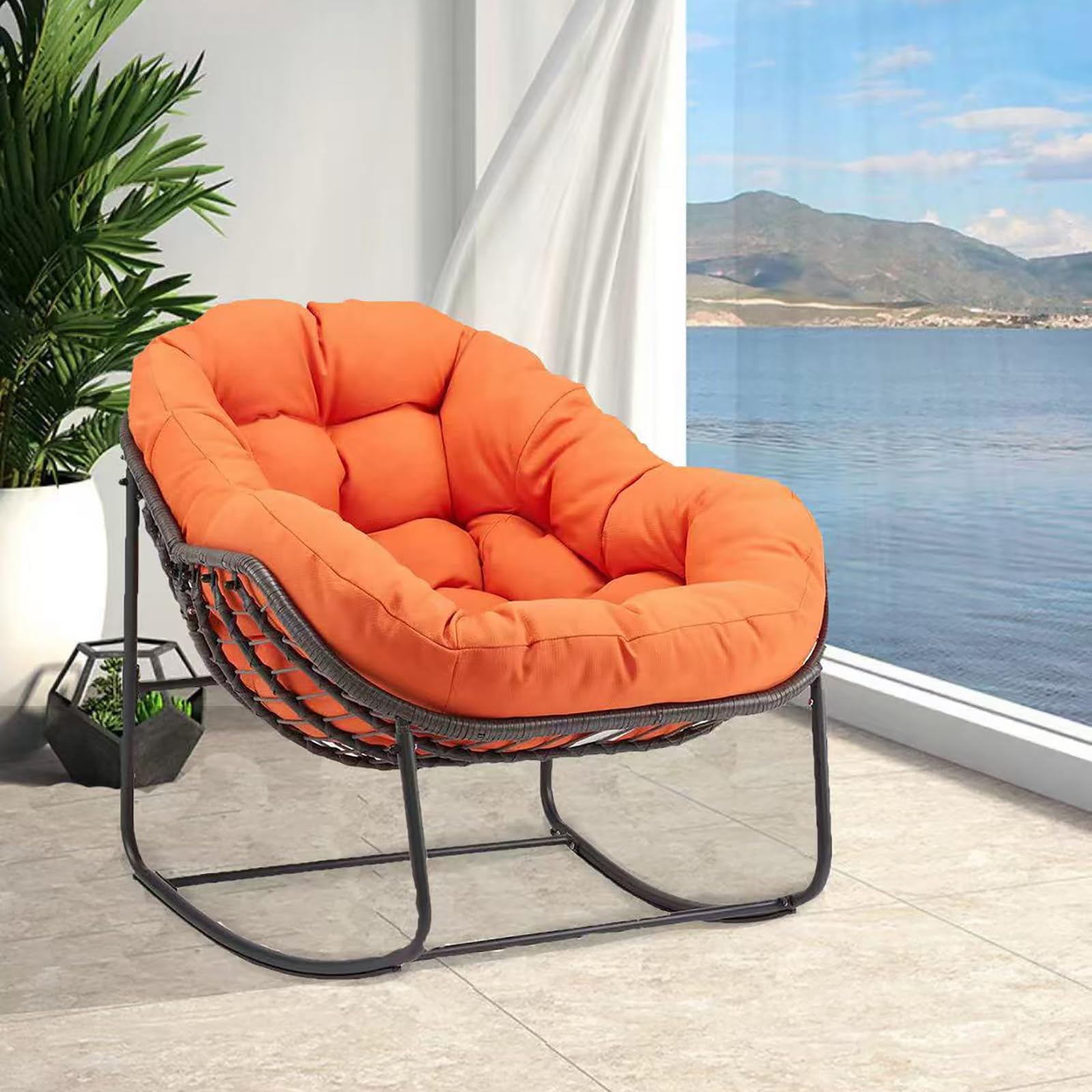 YDcosyfy Papasan Rocking Chair with Padded Cushion, Indoor