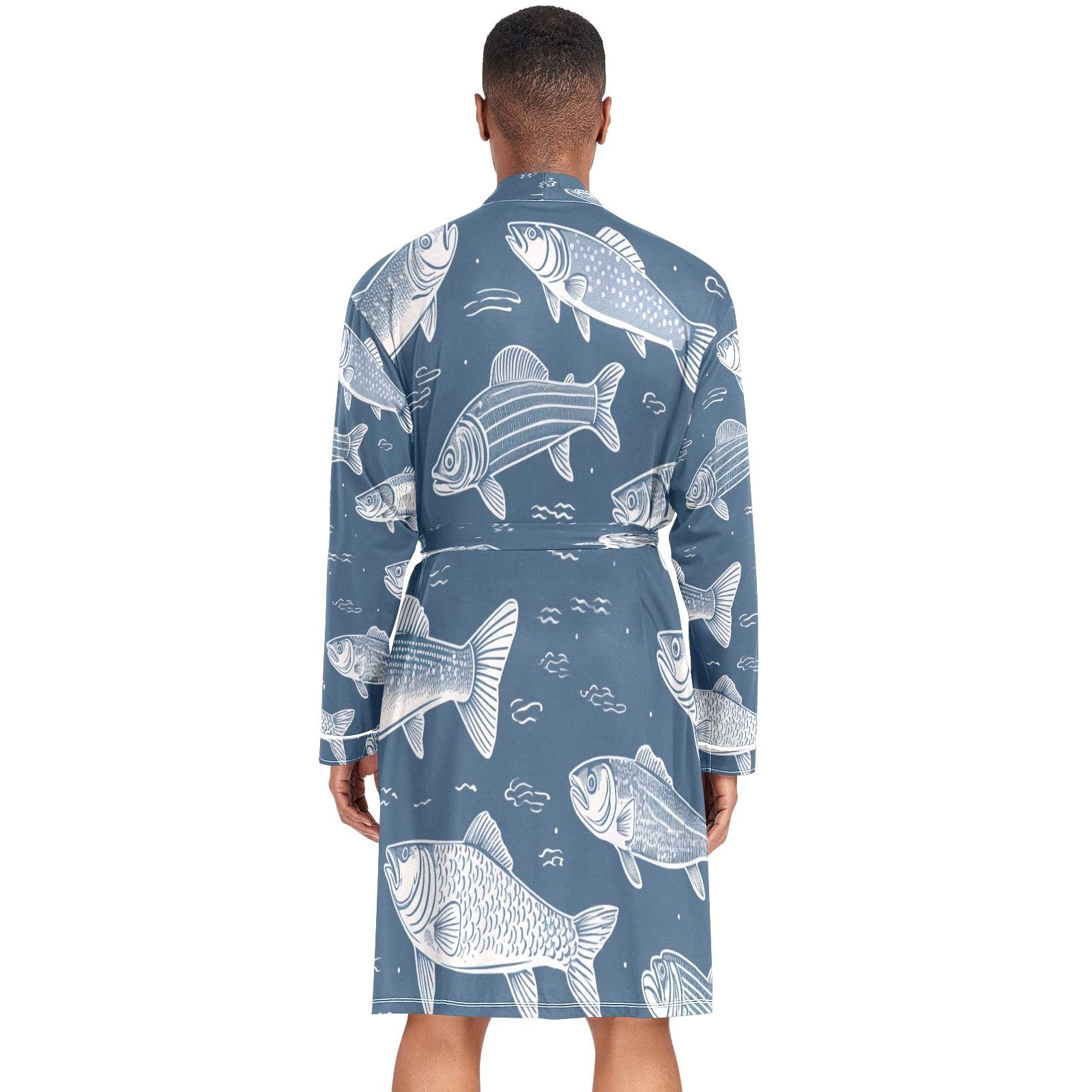 Accappatoio leggero da uomo con squali, colore: mare