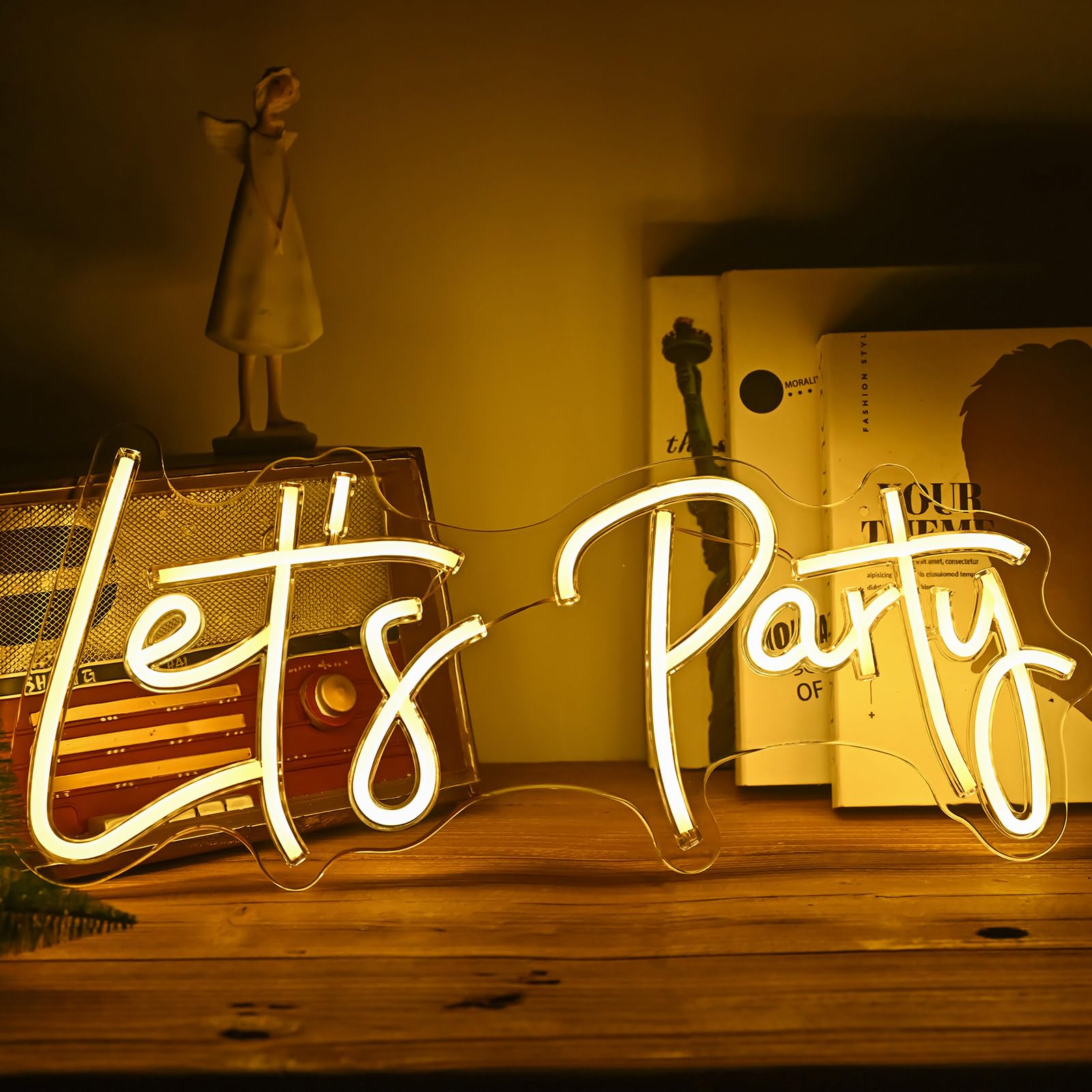 Hawisphy Let's Party Neon Signs Dimmable Neon Light Sign for Wall Decor 20 x 9Inches Large LED Neon Sign Art Decorative Lights for Wedding Party Home Bar Store Festival (Warm White)
