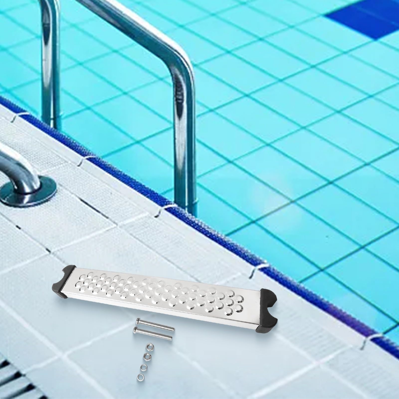 Escalera de piscina, acero inoxidable con goma antideslizante mejorada para la mayoría de escaleras de piscina estándar (pedales antideslizantes)