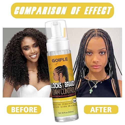Vista 14 de Goiple Braid Mousse, Twist, Locs - Agarre extra, alto brillo, hidrata, control de encrespamiento, ligero, fácil de aplicar, 8.4 onzas líquidas Negro