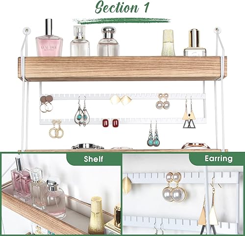 Miniatura 2 de J JACKCUBE DESIGN Estante organizador de joyas de madera de 3 niveles montado en la pared con estante de almacenamiento de accesorios y 18 aretes de