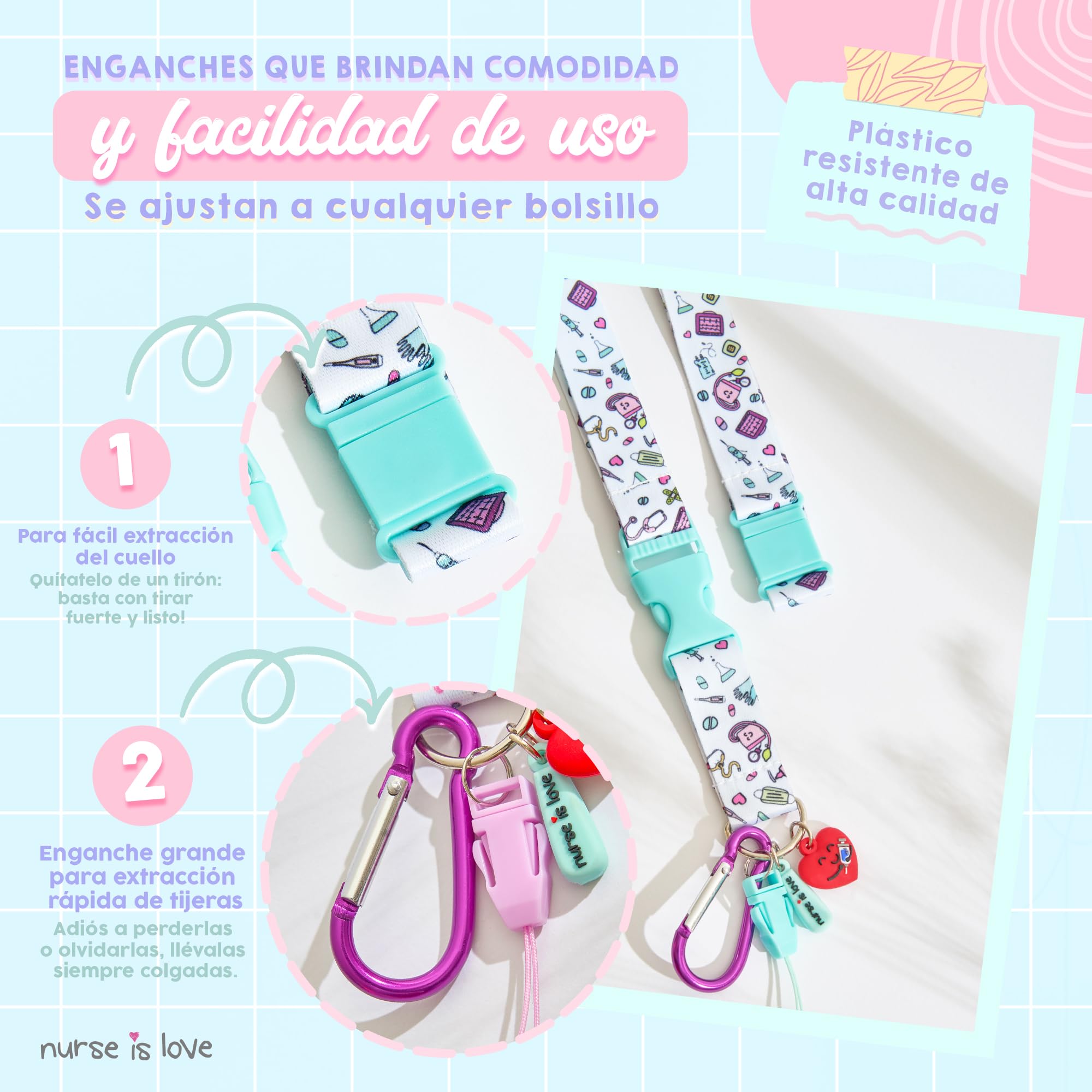 Nurse is Love Regalos Enfermera Original Y TCAE Set (3uds).| Riñonera + Lanyard Ideal para Enfermera + Tijeras Enfermeria Mayo con Mosqueton + Estuche de Presentacion | Accesorios - AQUA