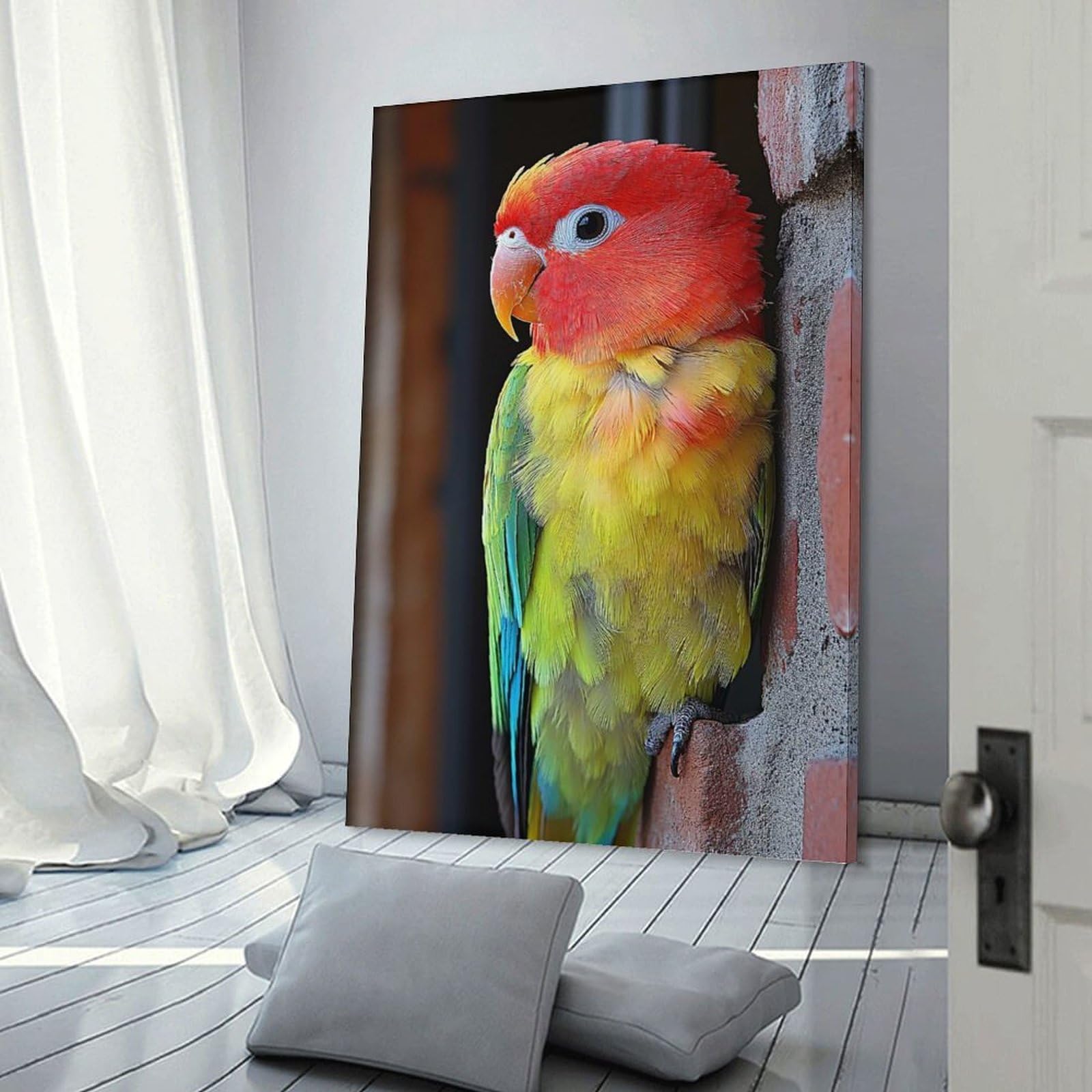 Junmoney Colorful Lovebird Portrait Canvas Wall Decor 08x12inch(20x30cm), for Home Lounge, Bedroom Or Reading Nook, A Home Accent with Warm Character