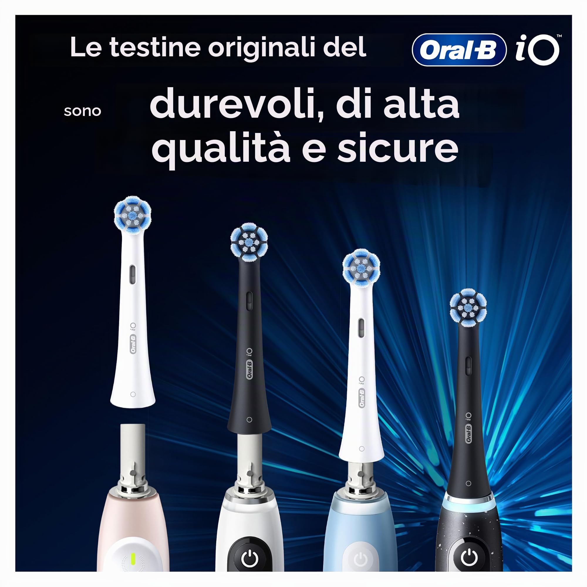 Oral-B Serie iO Gentle Care, testine di ricambio originali rotonde, setole angolate per la rimozione della placca, testina più morbida, per gengive sensibili, progettate per spazzolini elettrici