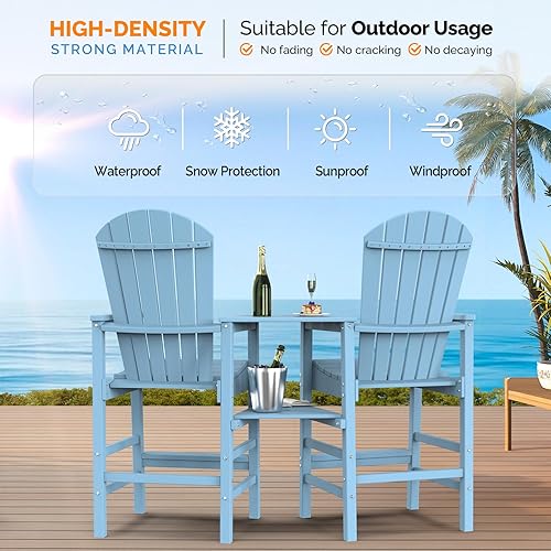 Miniatura 4 de VINGLI Juego de 2 sillas altas Adirondack con bandejas de conexión dobles extraíbles, taburetes de bar Adirondack de polietileno de alta densidad,