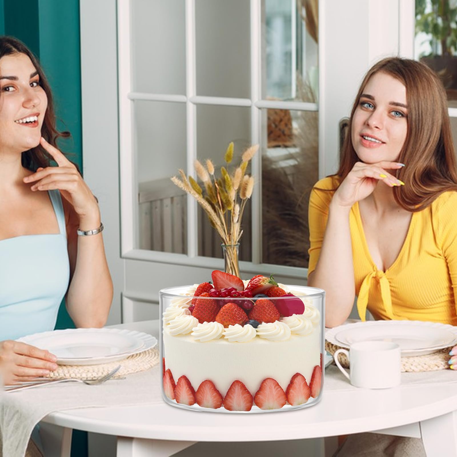2 x Glasschüssel mit Deckel, 1600 ml Trifle-Schale für Kuchen, Salate & Desserts,Stilvolle Präsentation für Partys,Hochzeiten und besondere Anlässe