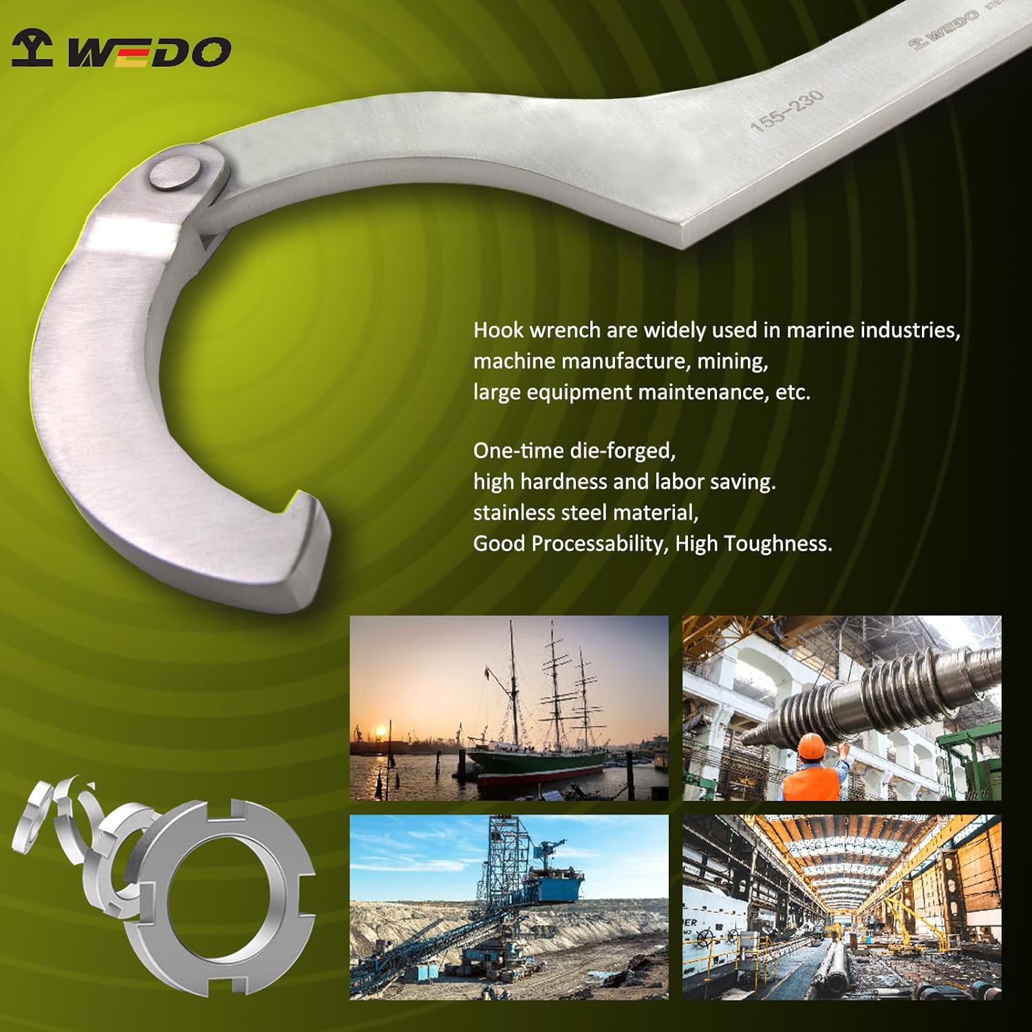 WEDO Adjustable C Spanner Hook Wrench,Adjustable Hook Wrench,Stainless Steel,Size 60-90mm,Corrosion Resistant,Environmental friendly,Rust Proof,Die-Forged