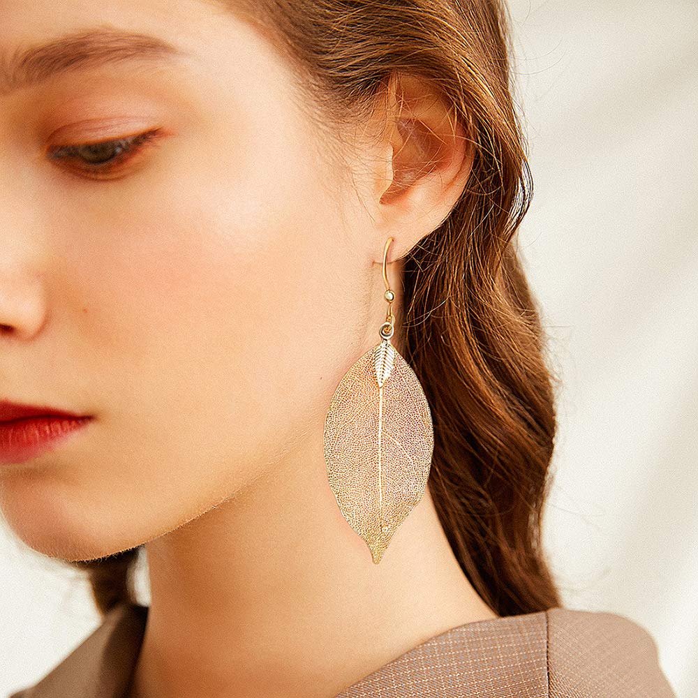 Image secondaire de Gleamart délicat Filigrane abattants Boucles d'oreilles légères feuilles plaqué métal oreille Goujons Boucles d'oreilles longues