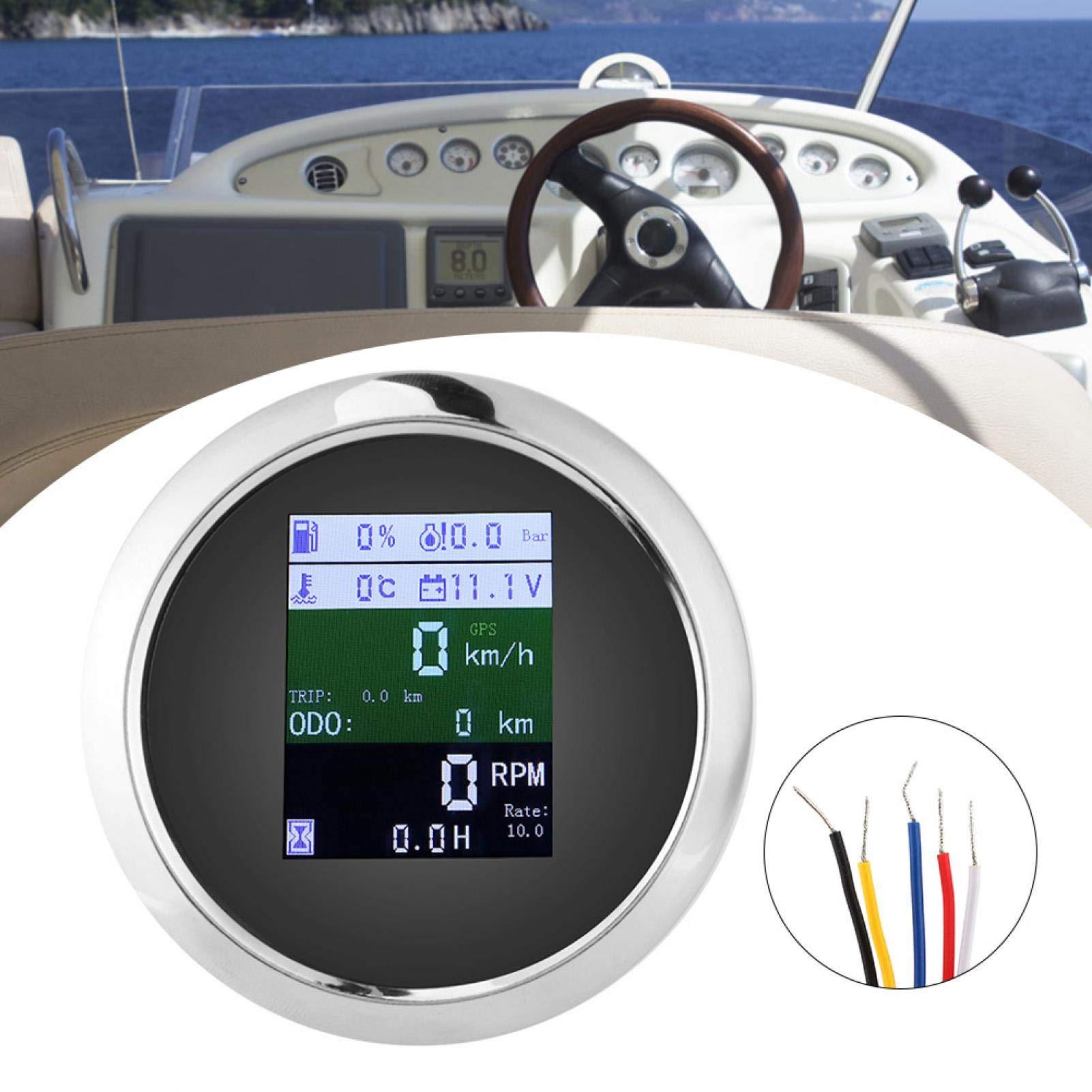 6-in-1 Multifunktions-GPS-Tachometer Drehzahlmesser Voltmeter ?ldruck Kraftstoffstand Wassertemperaturanzeige 9-32V 85mm(EU Standard-Schwarzes Zifferblatt)
