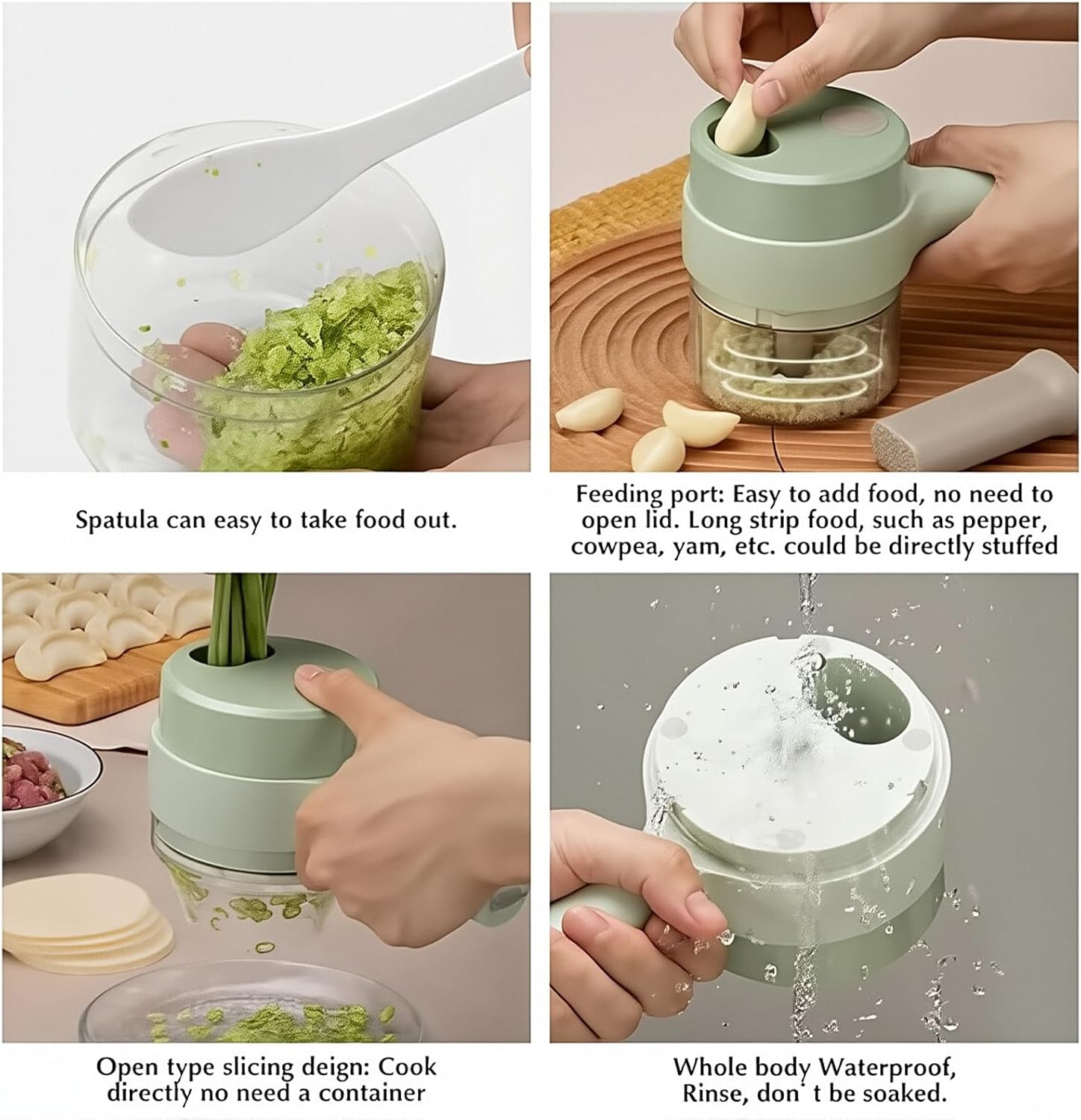 SakerPlus Electric Vegetable Cutter slicing green onions directly into a bowl