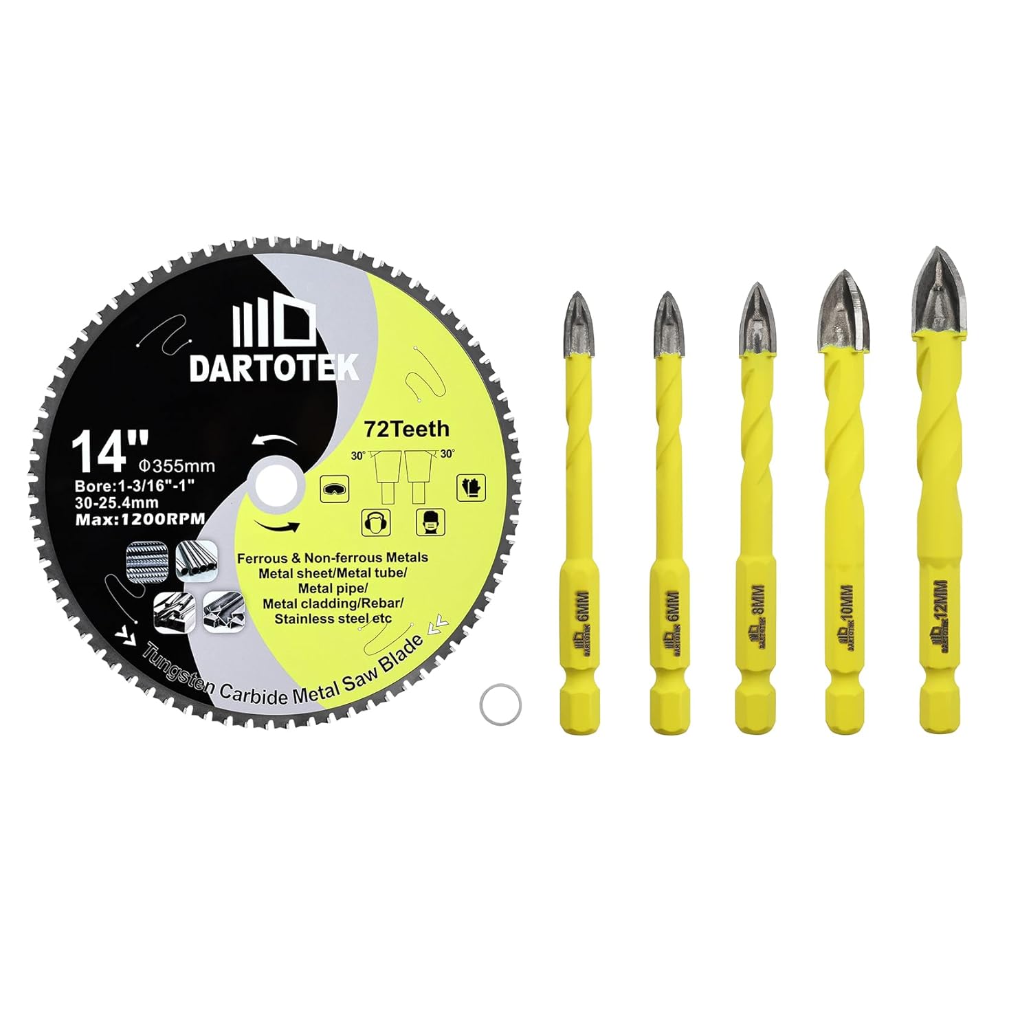 14"/355mm Metal Cutting Disc,Circular Saw Blade 72T,TCT Cut Off Wheel for Steel, Stainless Steel, Ferrous Steel Pipe with 30 Arbor