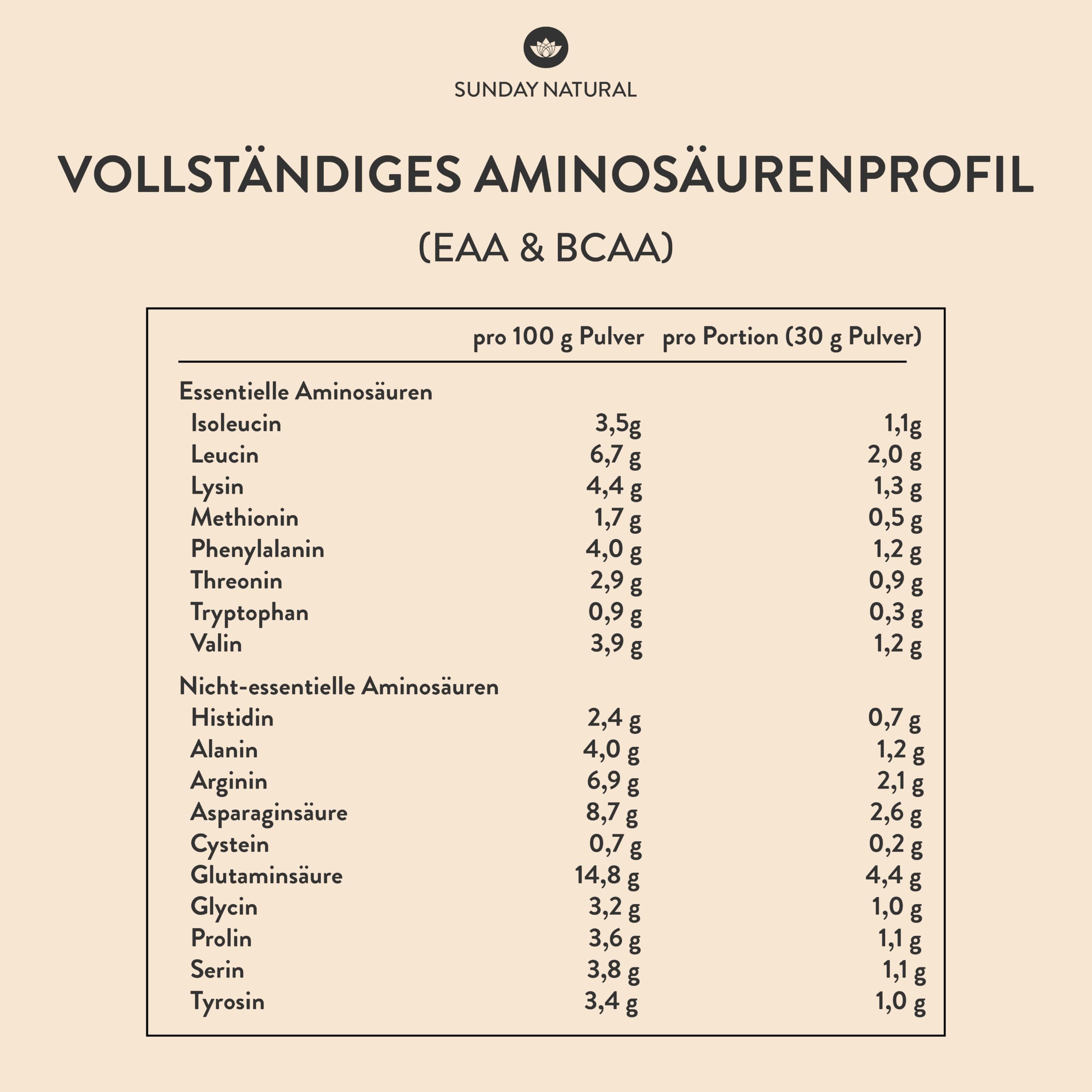 SUNDAY NATURAL® Bio Protein Pulver – 1000g – Veganes Eiweißpulver – 80% Eiweiss – 12K Proteinpulver Blend – Vollständiges EAA & BCAA Profil – Ohne Zucker & Süßstoffe – Vegan, Laborgeprüft - Natural