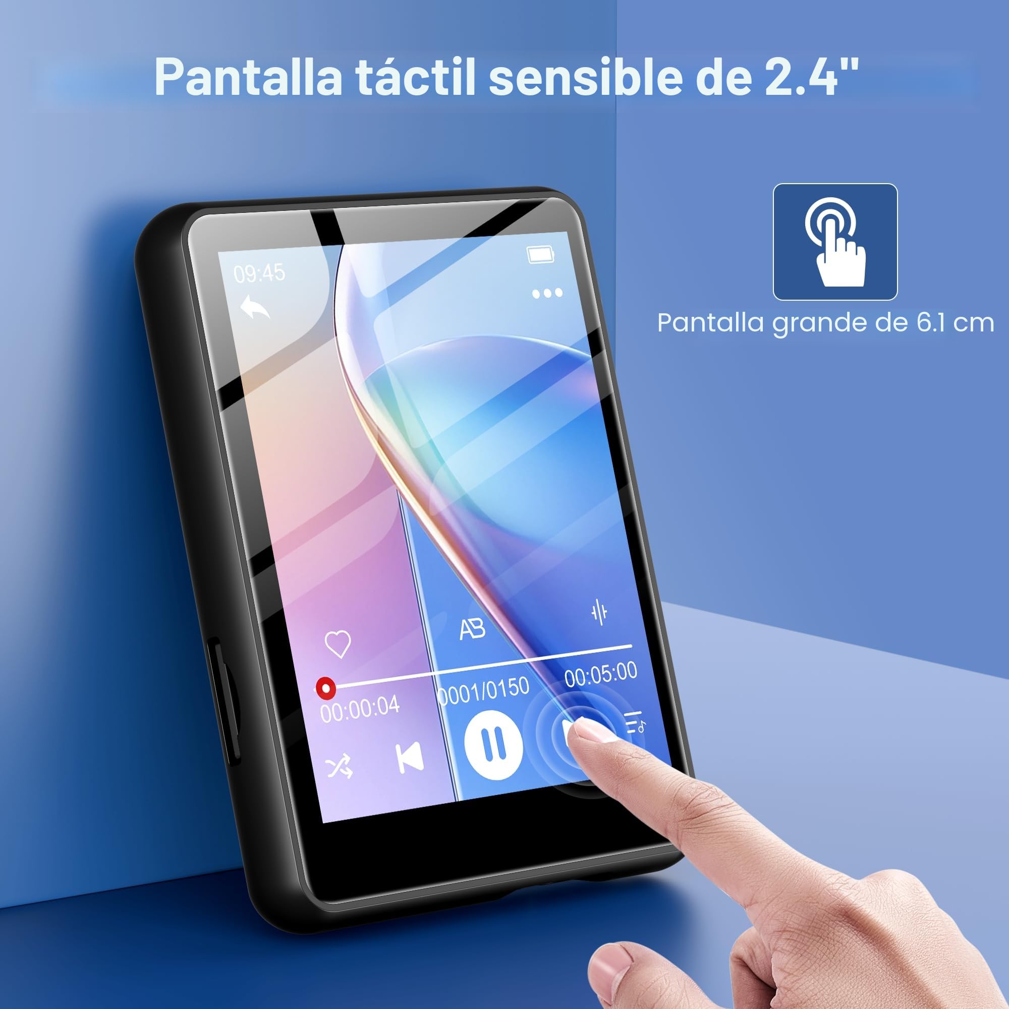 SWOFY Reproductor MP3 de 128GB con Bluetooth 5.3, Pantalla táctil de 2,4 Pulgadas, HiFi, Altavoz Integrado, función de grabación, Radio FM, Ampliable hasta 512GB (Rosa)