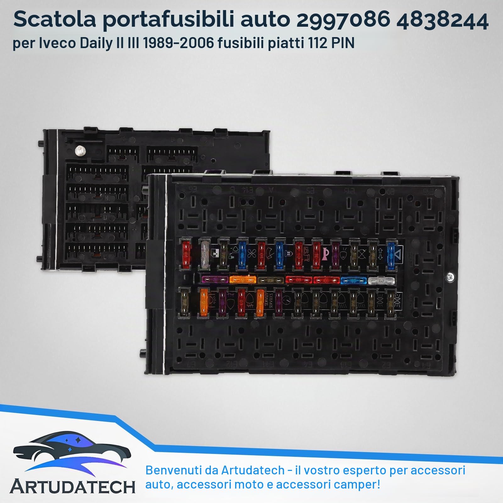 Portafusibili 2997086 Originalteil Fusibili piatti 4838244 per Iveco Daily II III 1989-2006 Scatola dei fusibili 112 PINS Auto Blocco fusibili box
