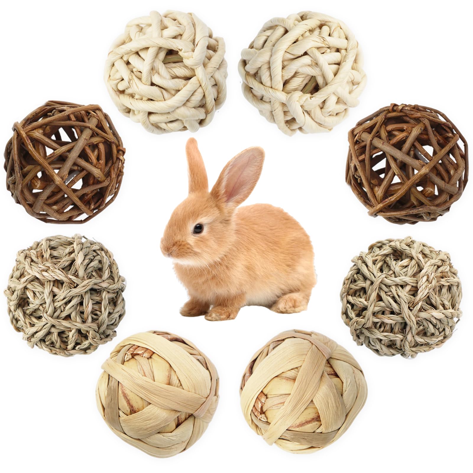 SANOU Kaubälle 8 Stück Kleintiere Kauspielzeug Hasen Kauspielzeug Kaninchen Spielzeug Kaubälle für Kleintiere Hamster Kaninchen Meerschweinchen Chinchilla Rennmäuse