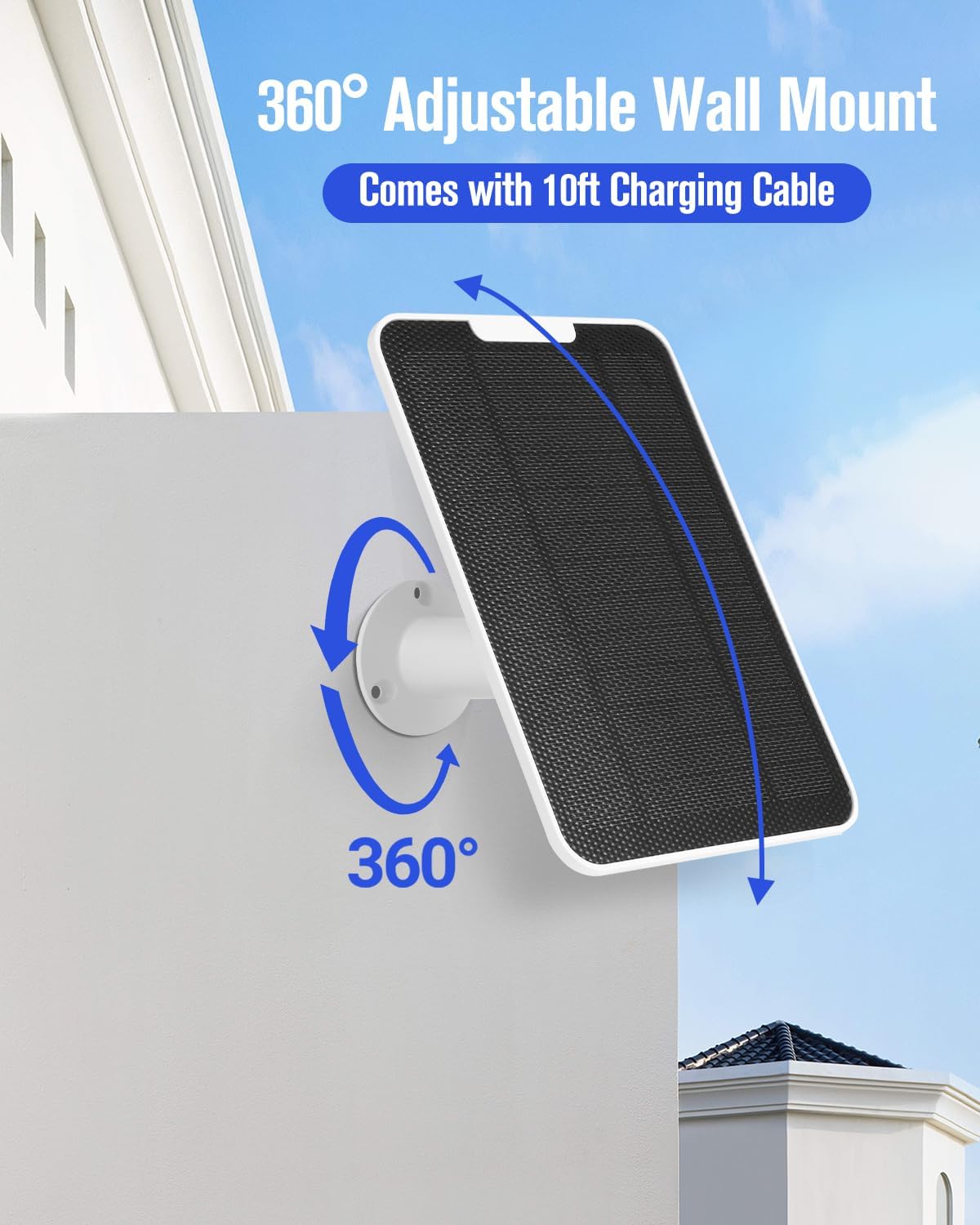 Solar Panel Charger Compatible with Arlo Pro Security Camera 2K HDR(6th Gen, 2025 Release), Built-in Battery Solar Panel for Arlo Pro 6/6XL, 9.8ft USB-C Plug Cable, IP65 Waterproof, Wall Mount, 2 Pack