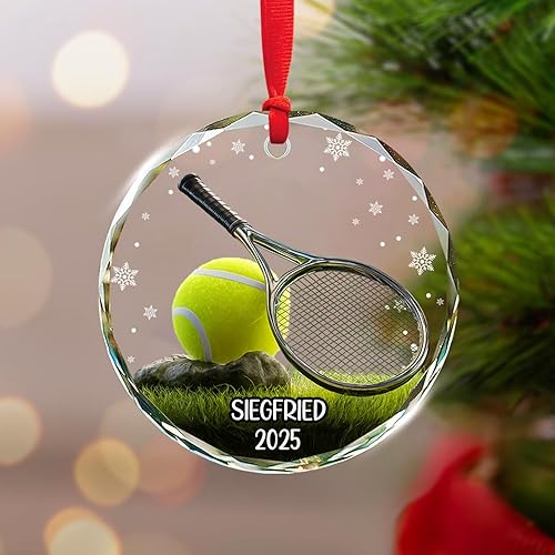 Miniatura 5 de NAZENTI Adorno de Navidad personalizado de vidrio 3D de tenis 2026, adorno personalizado para jugador de tenis con nombre y año, decoración de árbol