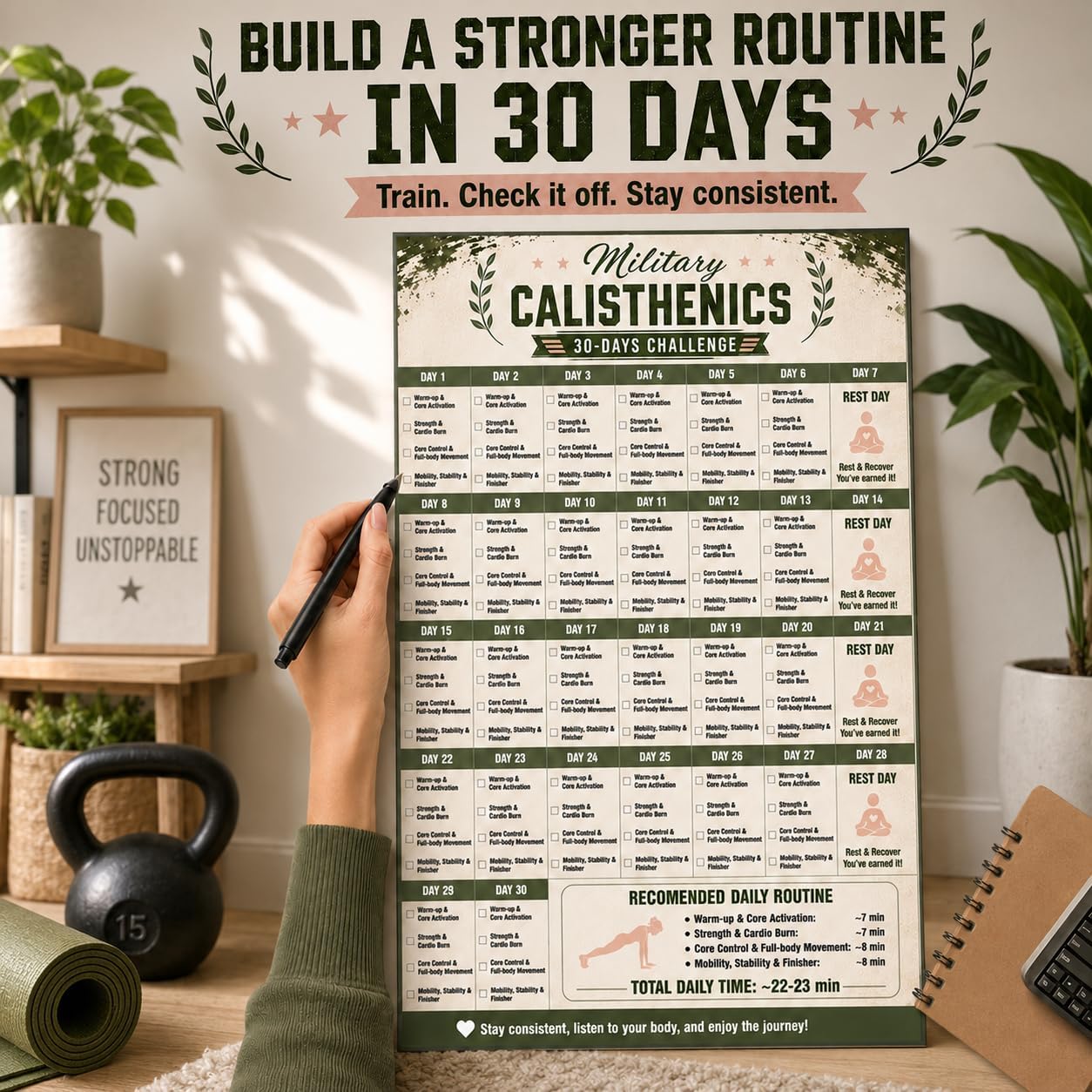 2pcs Military Calisthenics Workout for Women Poster Unframed 12x18 in | Military Calisthenics for Women 30-Day Challenge, Full Body Bodyweight Training Chart, Home Gym Exercise Wall Art