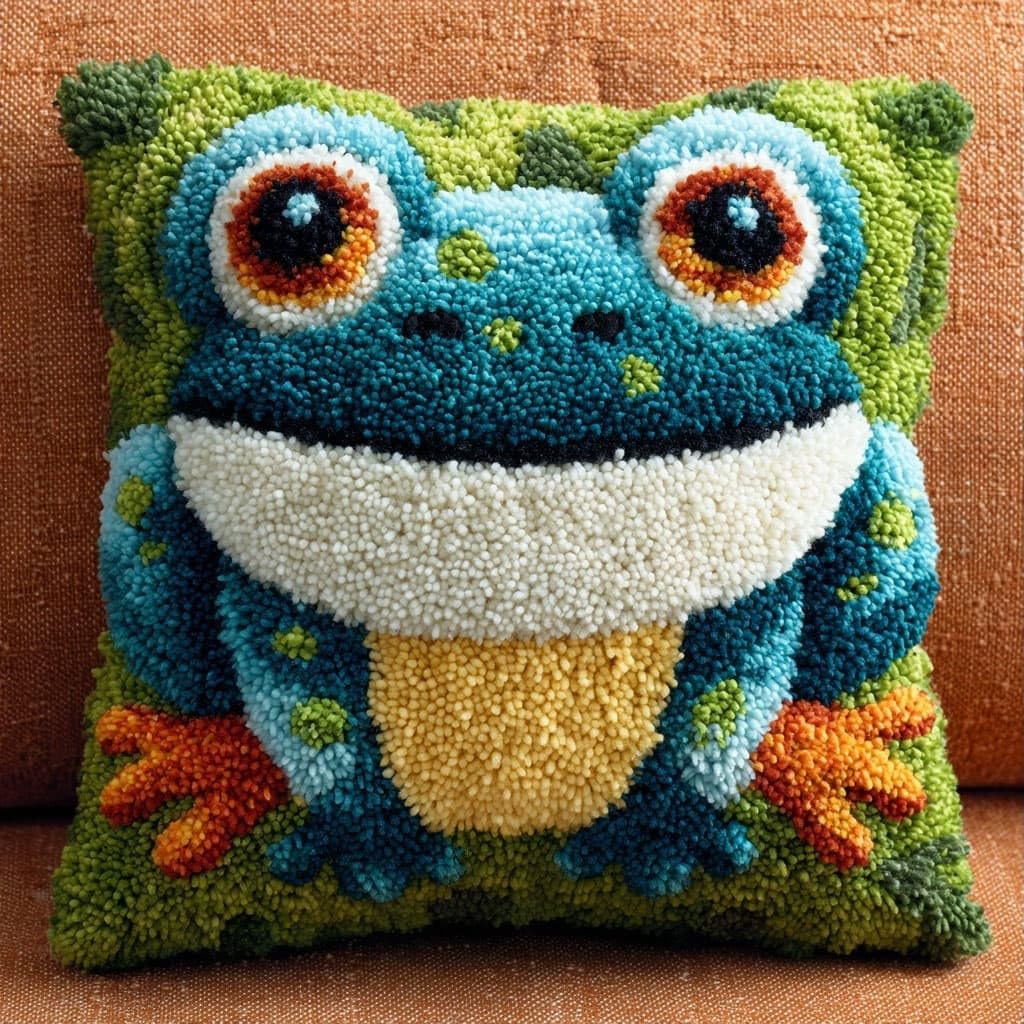 Henypt DIY Pillow Cover Making Kits Latch Hook Kit Frog