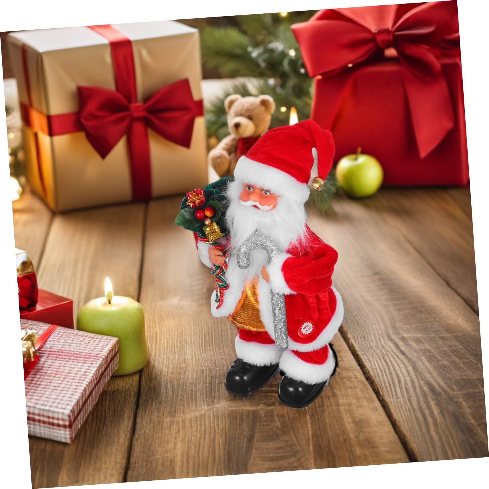Hemobllo Juguete de Papá Noel Eléctrico con Música Articulaciones Móviles como Adorno Navideño para Decoración de Hogar y Obsequio de Fiesta