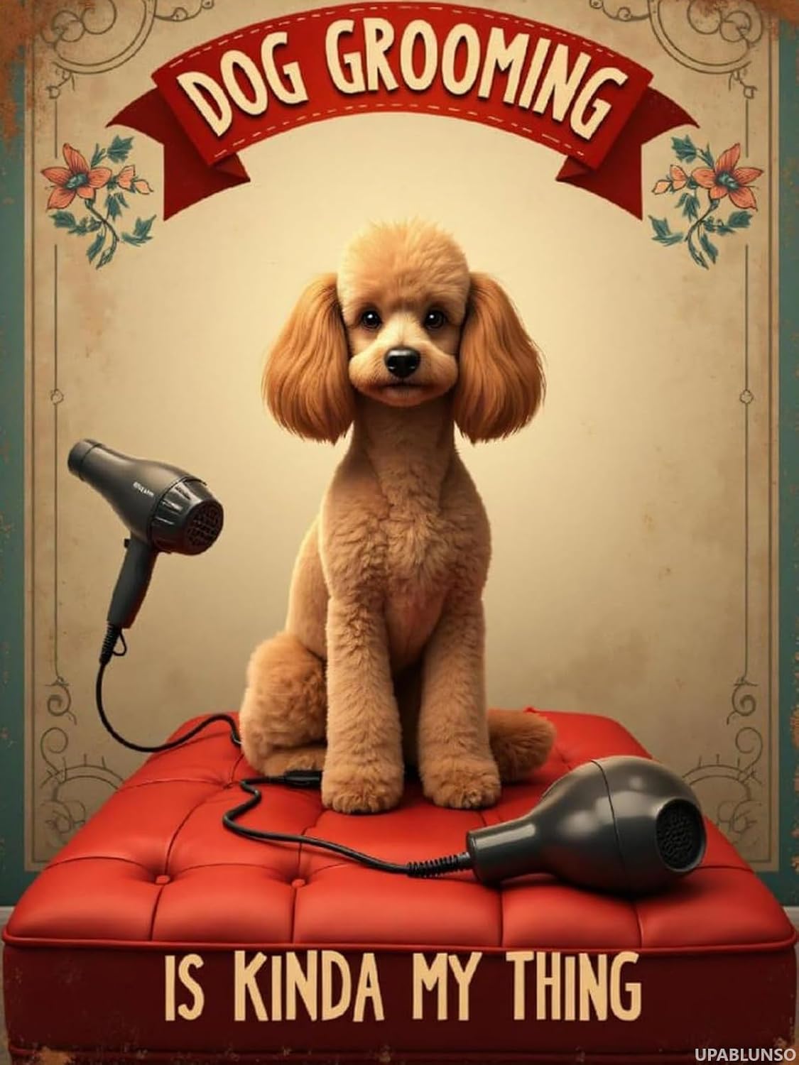 UPABLUNSO Diamond Art Kit for Adults, Dog Grooming Cute Poodle Retro Style Diamond Painting for Adults Beginners, DIY 5D Diamond Art Painting Kits Craft for Home Wall Decor 12x16 Inch Frameless