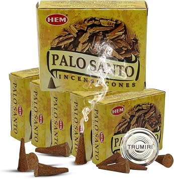 Palo Santo Incense Cones and Burner Holder Bundle from Hem Incense Trumiri for Smudging and Aroma - Pack of 6 Approx 60 Cones