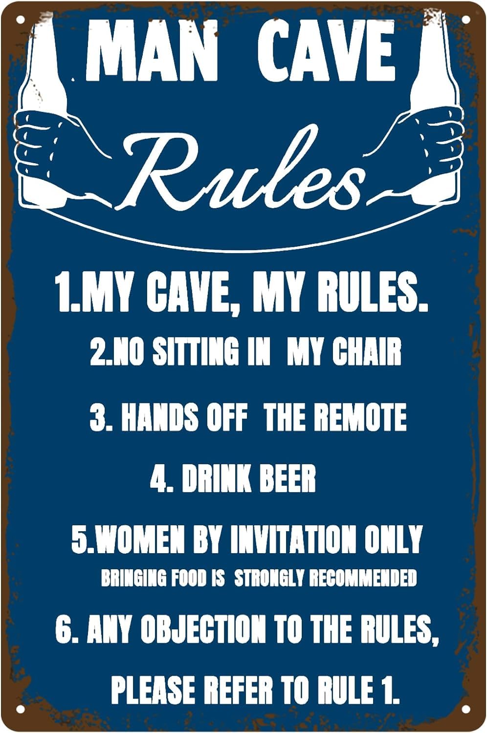 SMAZDFXX My Cave My Rules Vintage Metal Tin Sign Funny Man Cave Decor Accessories for Home Bar Bathroom Bedroom Retro Tin Signs for Outdoor Poster 5.5"x8"