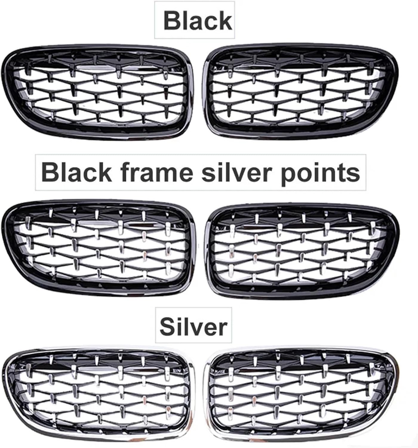 Car Front Bumper Sport Racing Grill Grilles Compatible with BMW 5 Series F10 F11 F18 520i 523i 528i 520d 530d 10-16 Diamond Kidney Grille(Sliver)