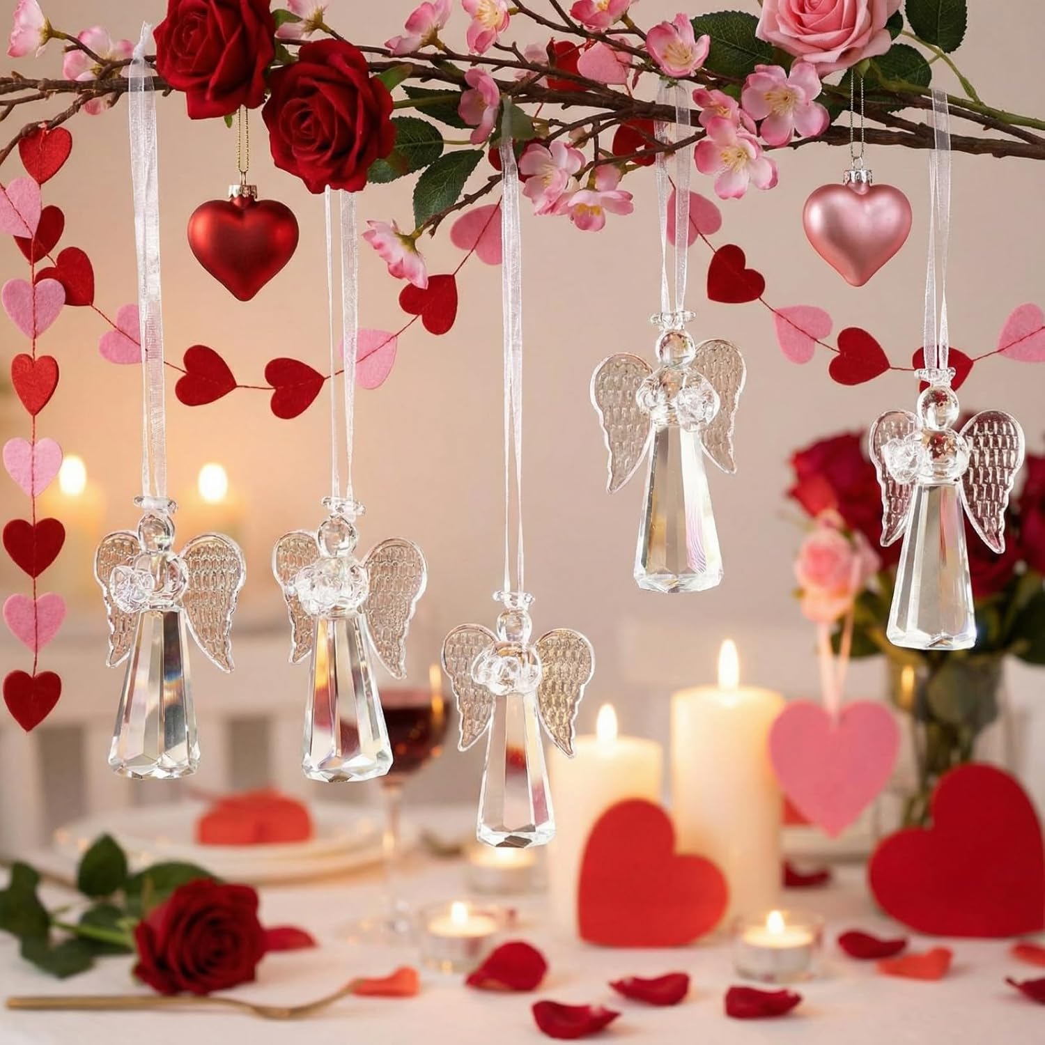 6 Pcs Crystal Angel Figurine Valentines Glass Guardian Angel Ornaments Hanging Decor Valentine's Day Church Gifts for Women Men Christian Blessing Anniversary Mother's Day Easter(Lovely) - Image 3