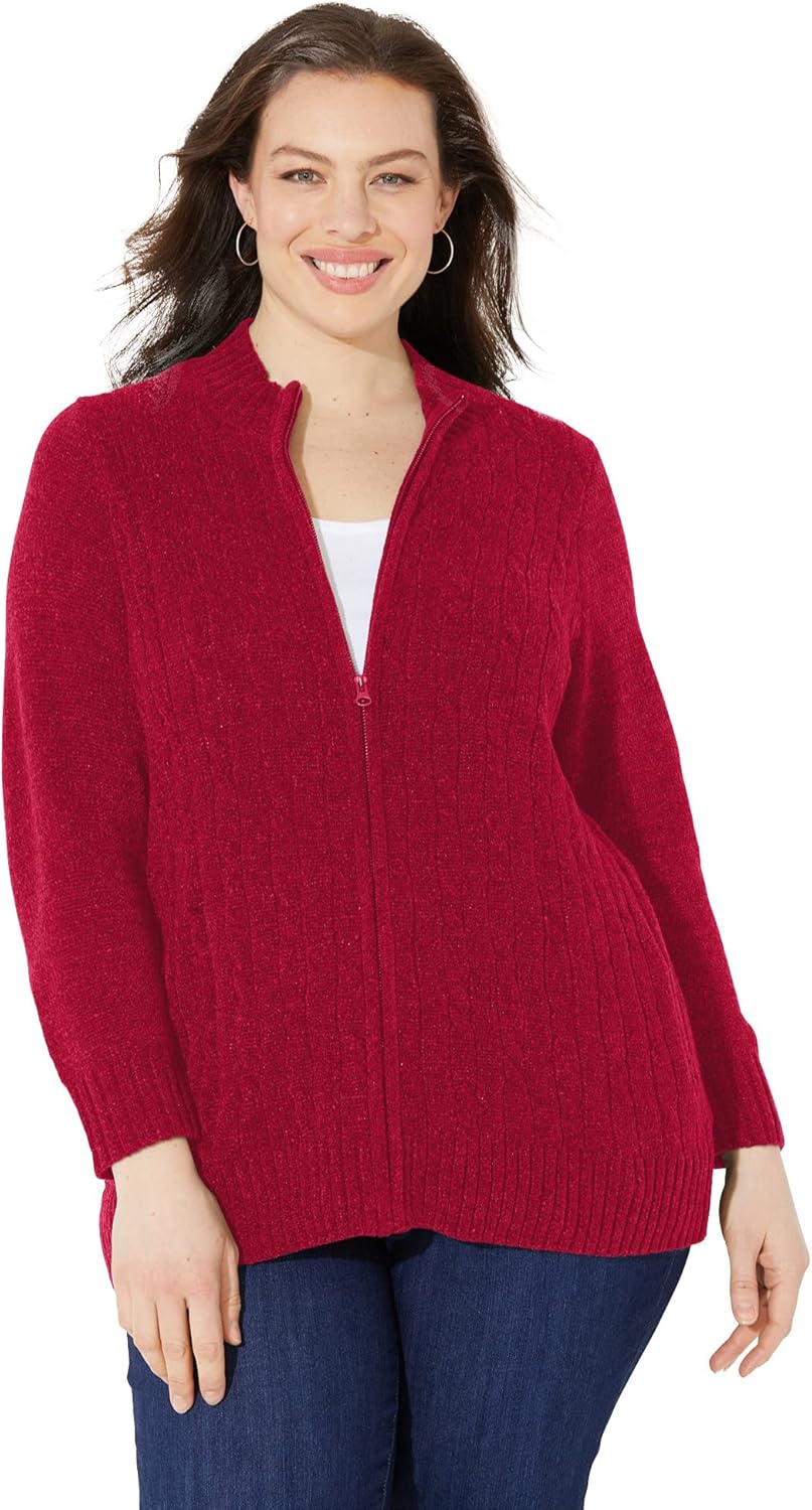 Women's Plus Size Cozy Chenille Zip Cardigan