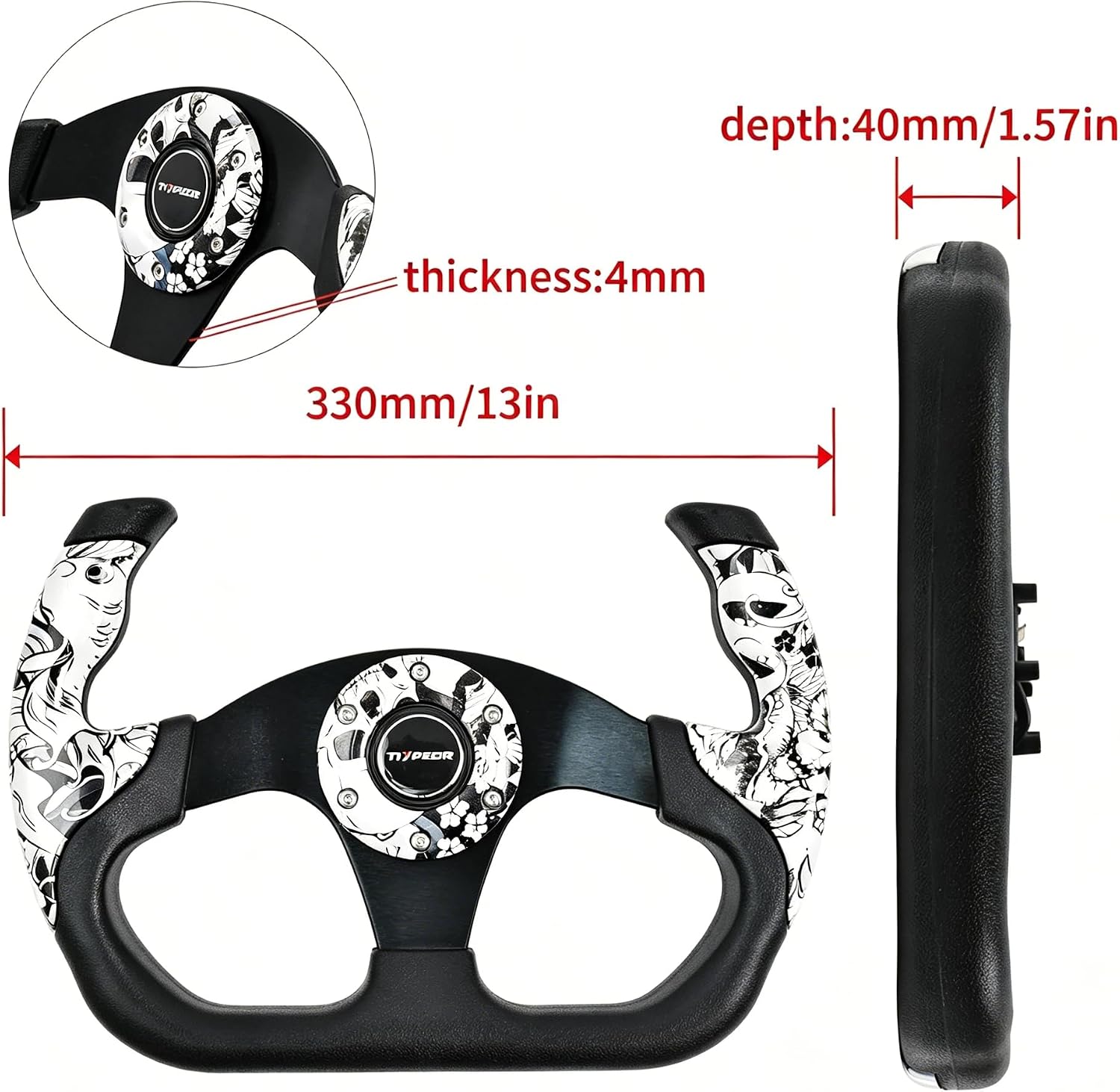 Open D-Shaped Racing Adventure Car Steering Wheel 13"/320mm 6 Bolts Flat Drift Reinforced Sim Race Steering Wheel PU with Horn Button