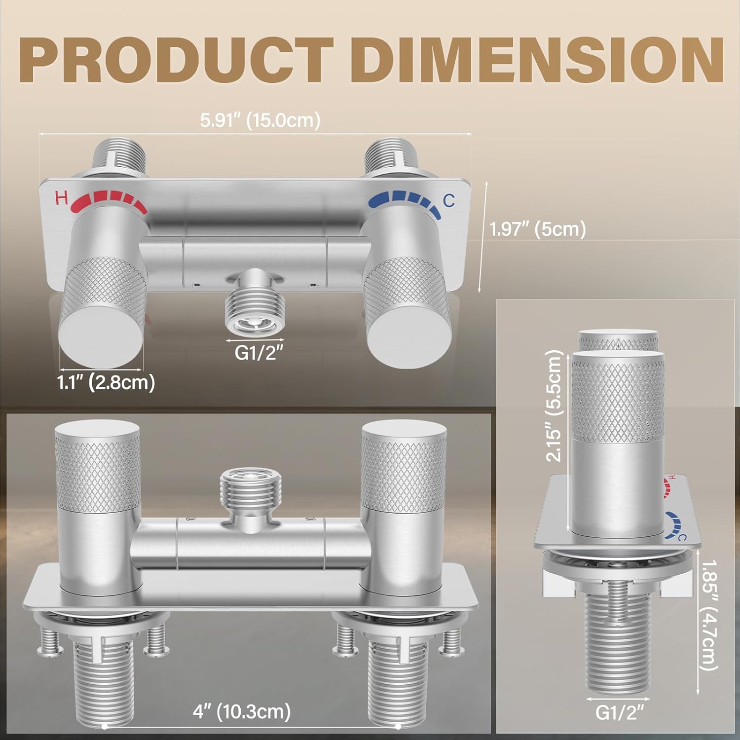 4" All Metal RV Shower Faucet Replacement, Leak-Proof Design with Easy Control Knob, Camper Shower Faucet Heavy-Duty RV Shower Diverter Valve for Indoor and Outdoor Use - Brushed Nickel