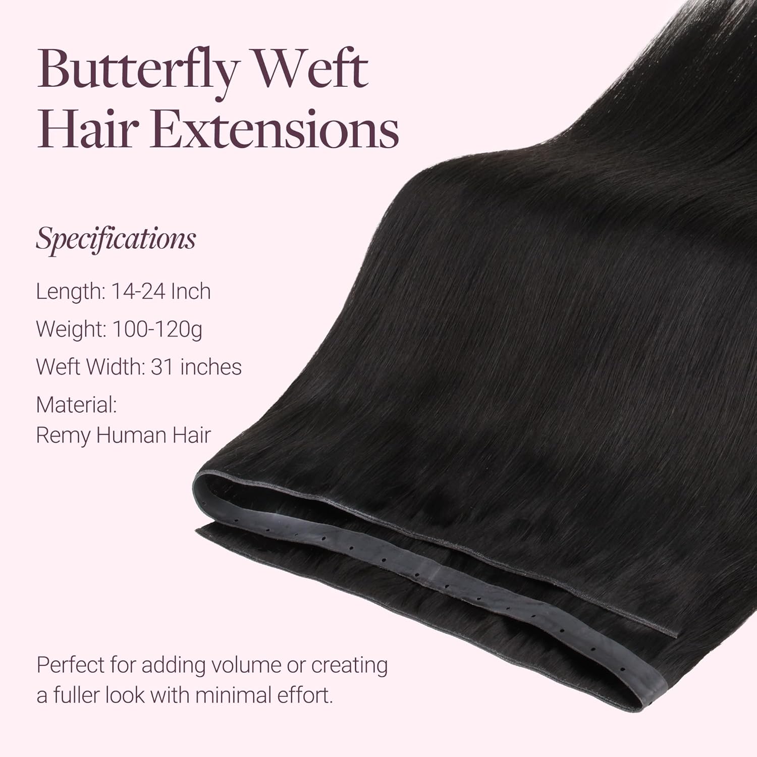 GOO GOO Butterfly Weft Hair Extensions Human Hair, Invisible Genius Weft Hair Extensions, 1B Natural Black 18 Inch 100g, OVO Hole Micro Hand-Tied Look Straight Silky Soft Remy Hair