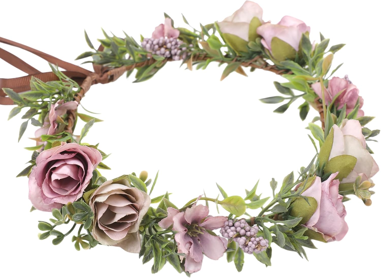 Rose Flower Crown Headband Fairy Floral Headpiece with Ribbon Renaissance Hair Accessories for Women Girls